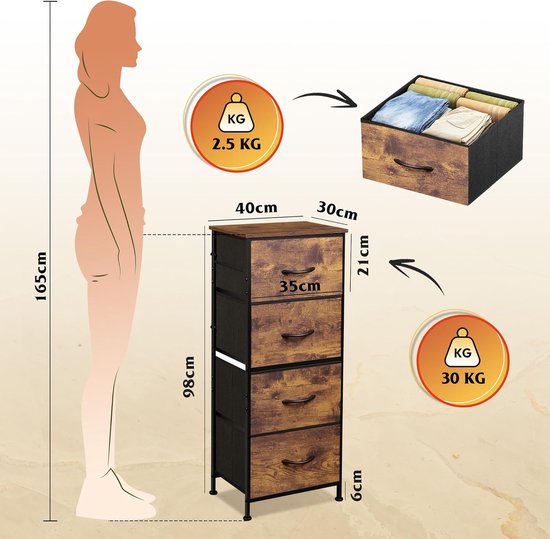 YITAHOME Commode met 7 laden, kast met laden van stof, opbergcommode, industriële stijl voor slaapkamer, woonkamer, kinderkamer, opbergkast (zwartgrijs