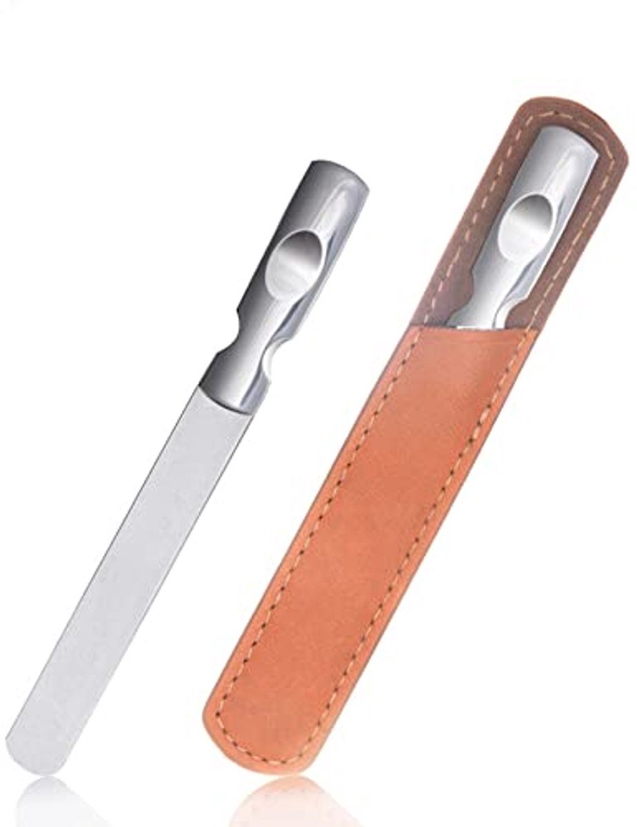 Dubbelzijdige RVS Nagelvijl met Antislip Handgreep en Leren Etui
