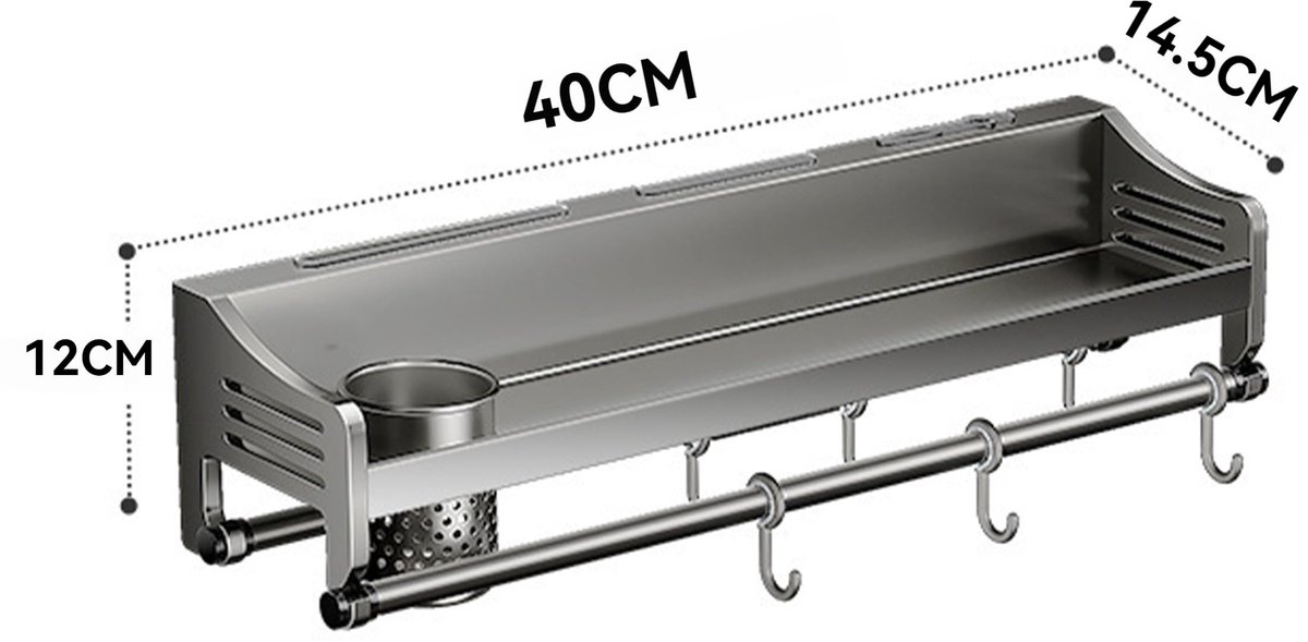 Ibenzoa® kruidenrek van 40 cm met haken en afneembare stang