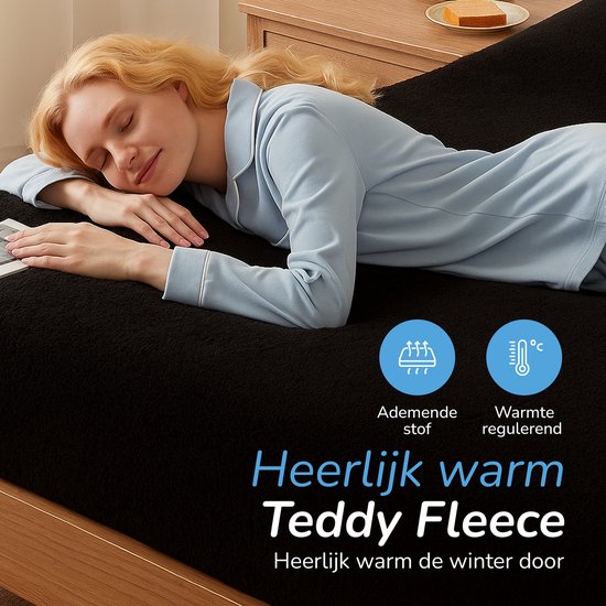 Drap-housse polaire Decoware® Teddy - 180x200 cm - noir