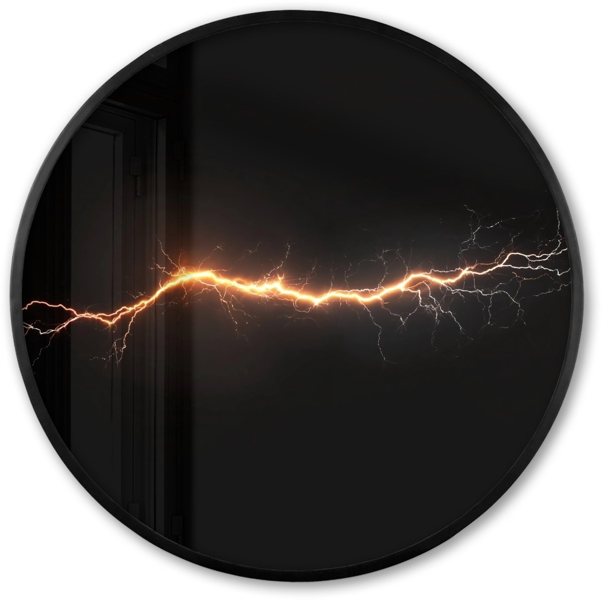 FrameYourWall Poster in lijst Rond - Fotolijst 60x60 cm - Posters - Gaming - Oranje - Bliksemflits - Licht - Ronde posterlijst zwart - Decoratie - Wanddecoratie woonkamer - Muurdecoratie slaapkamer Vonken
