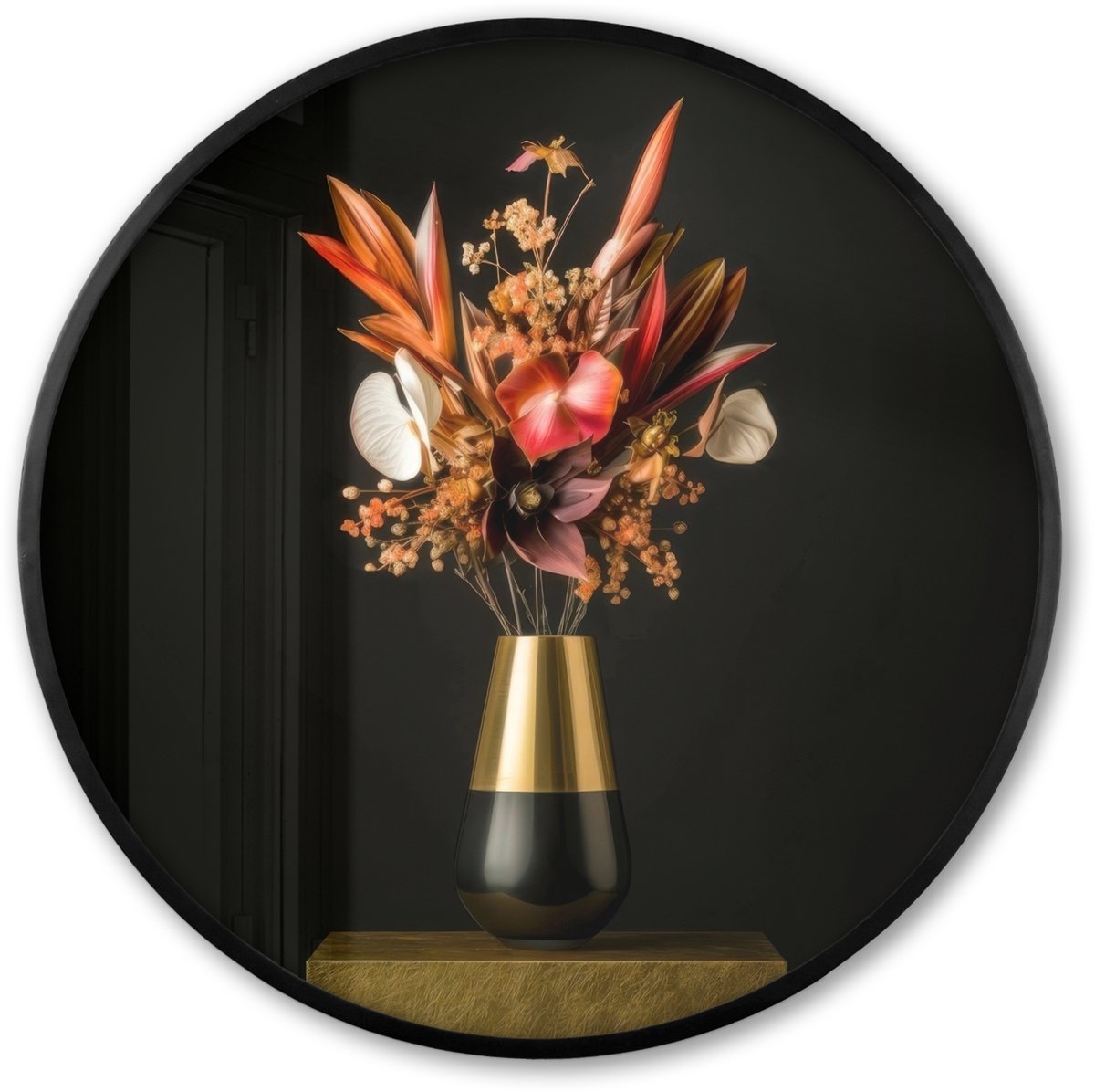 FrameYourWall Poster in lijst Rond - Fotolijst 60x60 cm - Posters - Exotisch - Boeket - Vaas - Goud - Ronde posterlijst zwart - Decoratie - Wanddecoratie woonkamer - Muurdecoratie slaapkamer Boeket - Bloemen 4