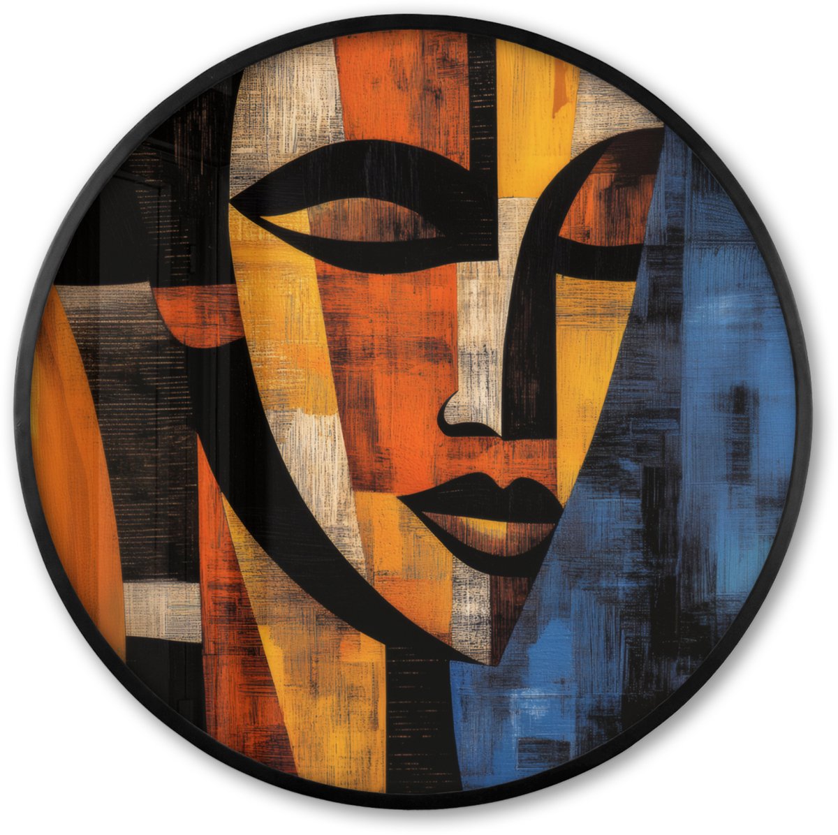 FrameYourWall Poster in lijst Rond - Fotolijst 80x80 cm - Posters - Abstract - Portret - Kleurvakken - Ronde posterlijst zwart - Decoratie - Wanddecoratie woonkamer - Muurdecoratie slaapkamer