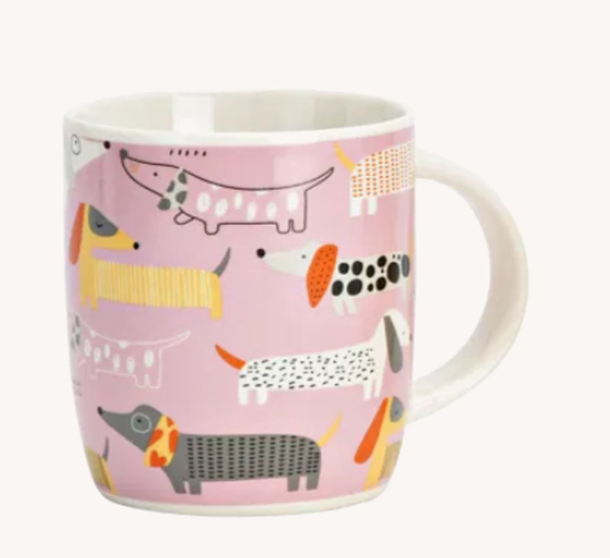 Teckel -mok - theemok - teckelmok - roze mok - teckelprint - 340ml - hond - beker - drinkbeker - roze