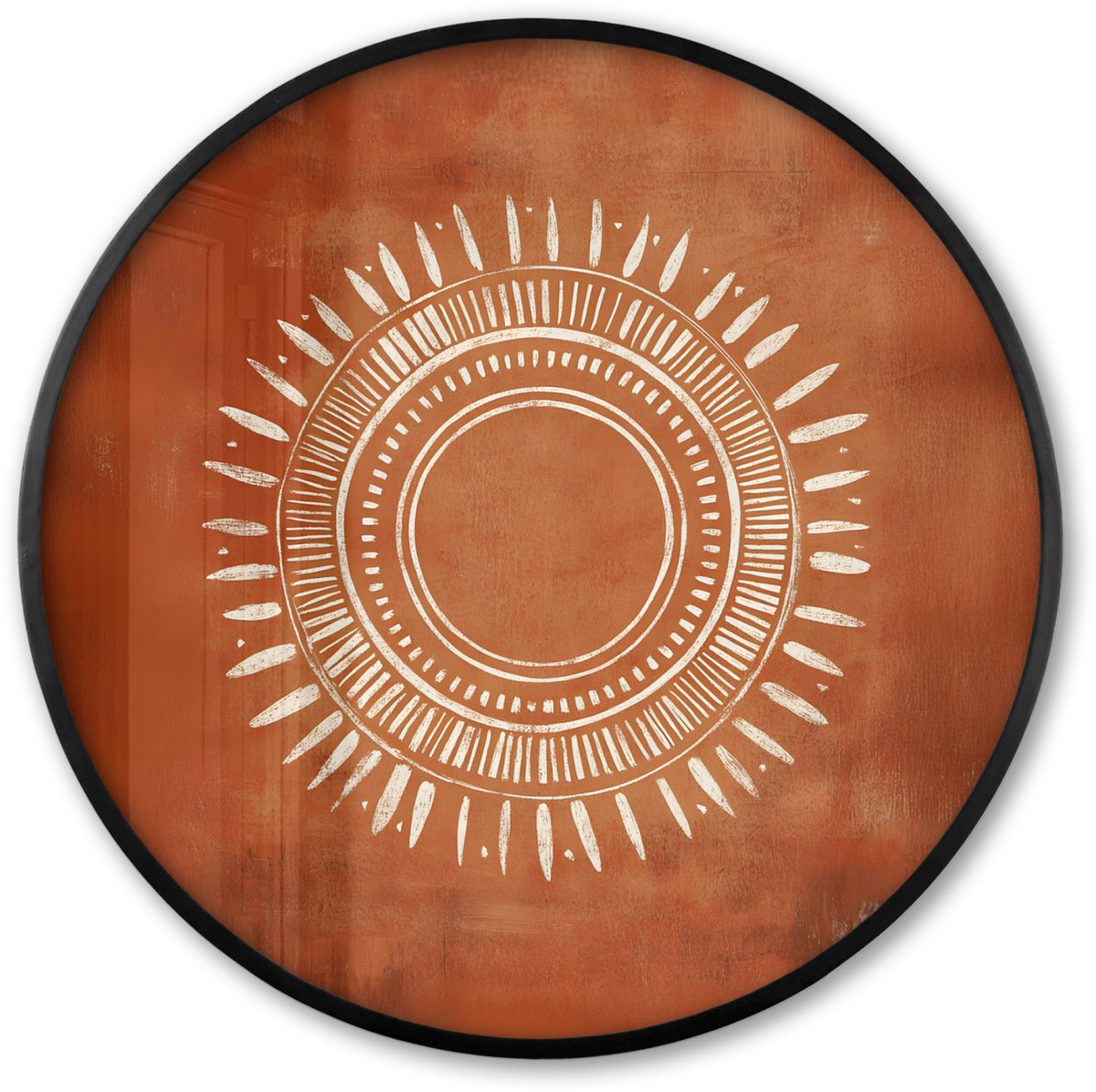 FrameYourWall Poster in lijst Rond - Fotolijst 80x80 cm - Posters - Abstract - Lijnen - Zonnestralen - Roodbruin - Ronde posterlijst zwart - Decoratie - Wanddecoratie woonkamer - Muurdecoratie slaapkamer Zonnestralen - Abstract