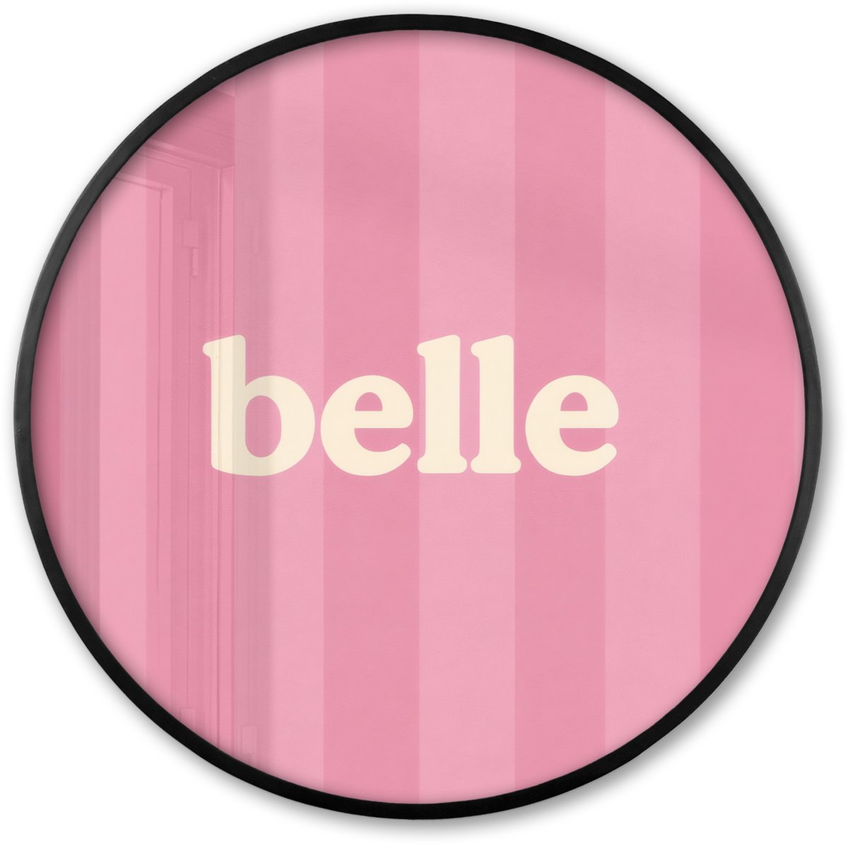 FrameYourWall Poster in lijst Rond - Fotolijst 80x80 cm - Posters - Roze - Gestreept - Belle - Ronde posterlijst zwart - Decoratie - Wanddecoratie woonkamer - Muurdecoratie slaapkamer