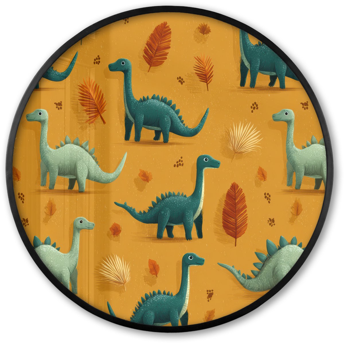 FrameYourWall Poster in lijst Rond - Fotolijst 60x60 cm - Posters - Dinosaurussen - Stekels - Herfstbladeren - Bruin - Ronde posterlijst zwart - Decoratie - Wanddecoratie woonkamer - Muurdecoratie slaapkamer