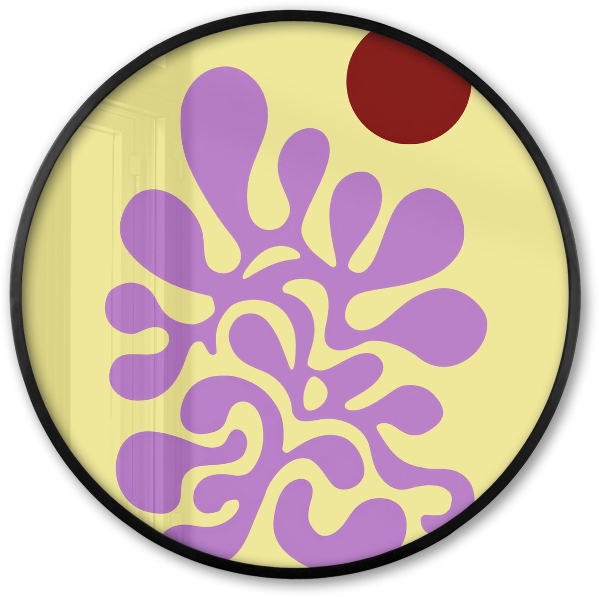 FrameYourWall Poster in lijst Rond - Fotolijst 60x60 cm - Posters - Koraal - Cirkel - Abstract - Geel - Ronde posterlijst zwart - Decoratie - Wanddecoratie woonkamer - Muurdecoratie slaapkamer
