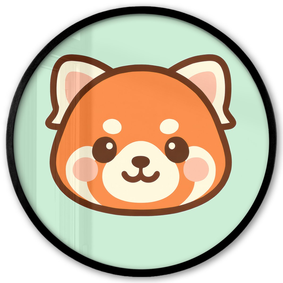 FrameYourWall Poster in lijst Rond - Fotolijst 40x40 cm - Posters - Rode panda - Groen - Cartoon - Ronde posterlijst zwart - Decoratie - Wanddecoratie woonkamer - Muurdecoratie slaapkamer