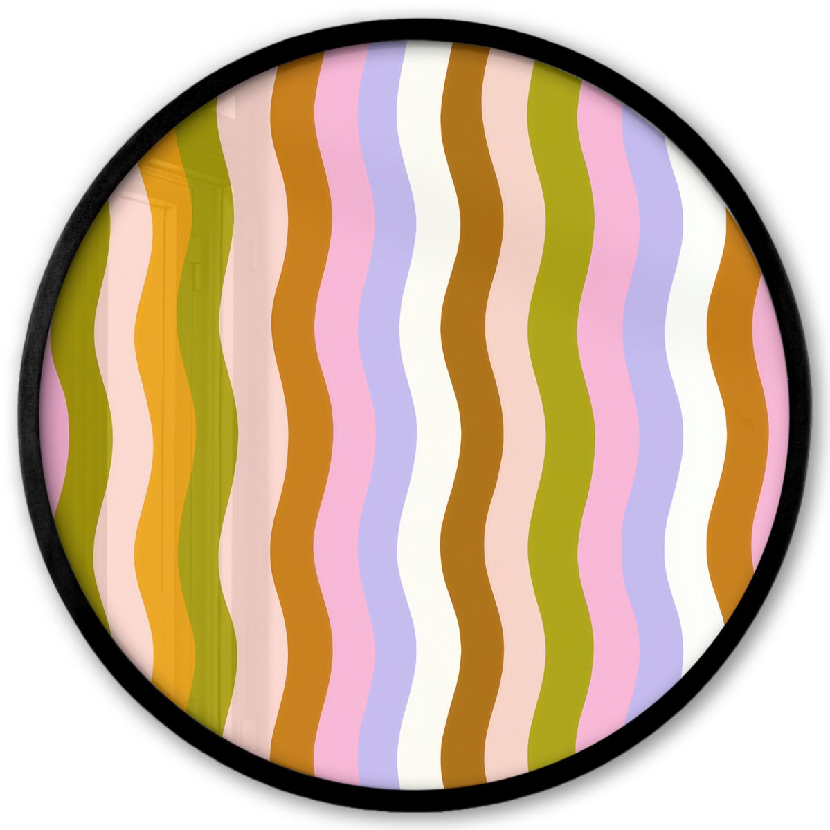 FrameYourWall Poster in lijst Rond - Fotolijst 40x40 cm - Posters - lijnen - Golven - Pastelkleuren - Patroon - Ronde posterlijst zwart - Decoratie - Wanddecoratie woonkamer - Muurdecoratie slaapkamer