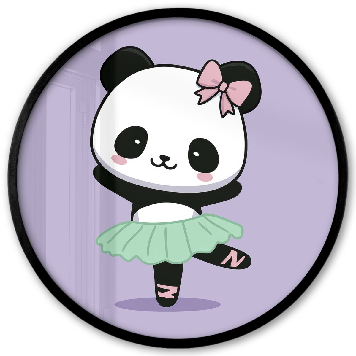 FrameYourWall Poster in lijst Rond - Fotolijst 40x40 cm - Posters - Panda - Paars - Sierlijk - Kawaii - Ronde posterlijst zwart - Decoratie - Wanddecoratie woonkamer - Muurdecoratie slaapkamer