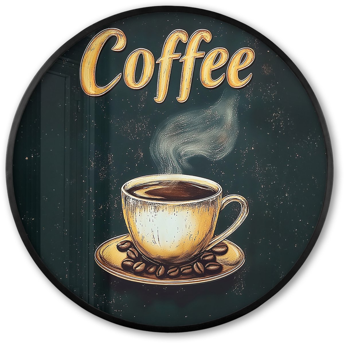 FrameYourWall Poster in lijst Rond - Fotolijst 60x60 cm - Posters - Koffie - Schotel - Koffiebonen - Retro - Ronde posterlijst zwart - Decoratie - Wanddecoratie woonkamer - Muurdecoratie slaapkamer