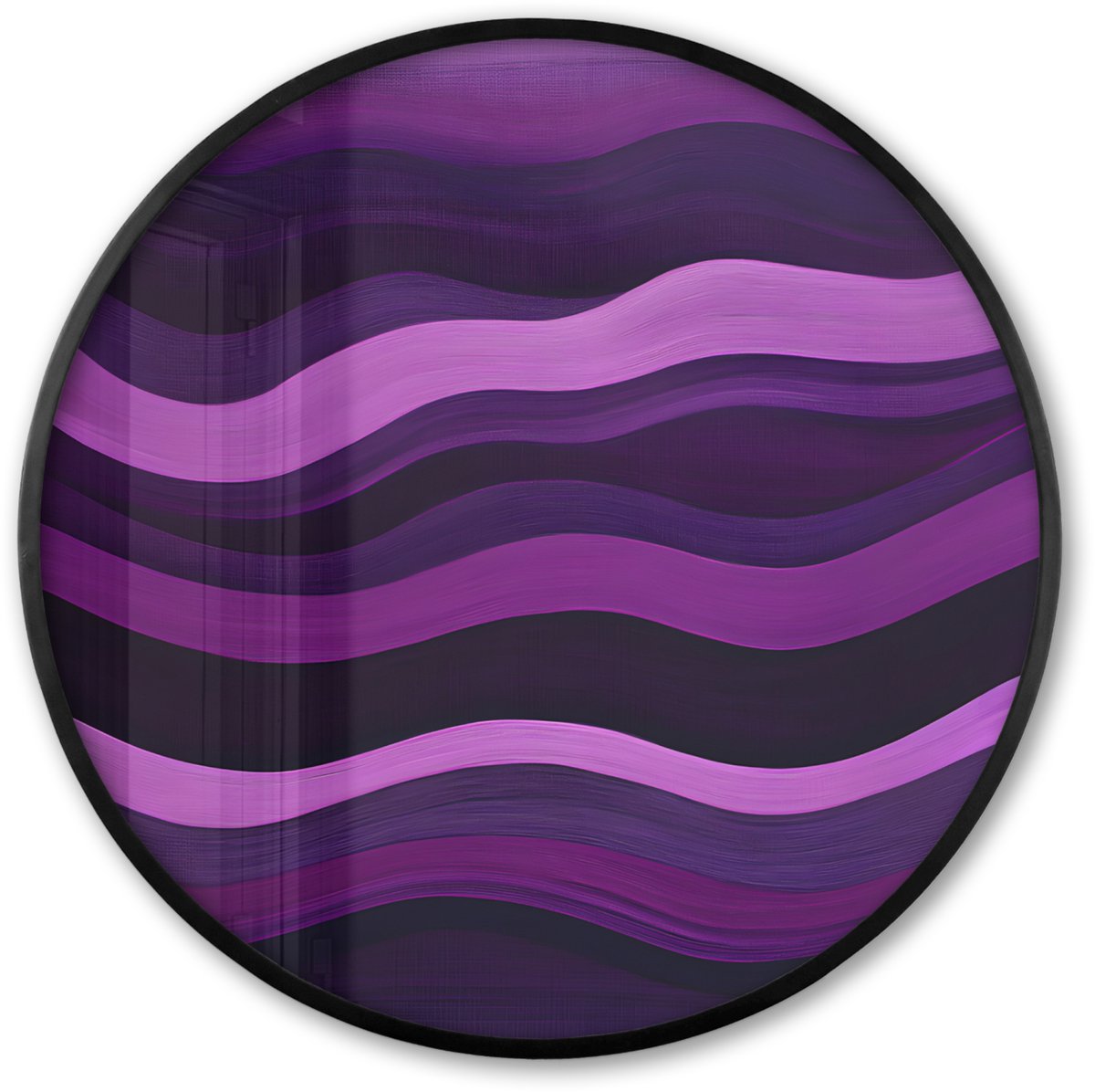 FrameYourWall Poster in lijst Rond - Fotolijst 60x60 cm - Posters - Lijnen - Golven - Paars - Abstract - Ronde posterlijst zwart - Decoratie - Wanddecoratie woonkamer - Muurdecoratie slaapkamer Golven - Abstract