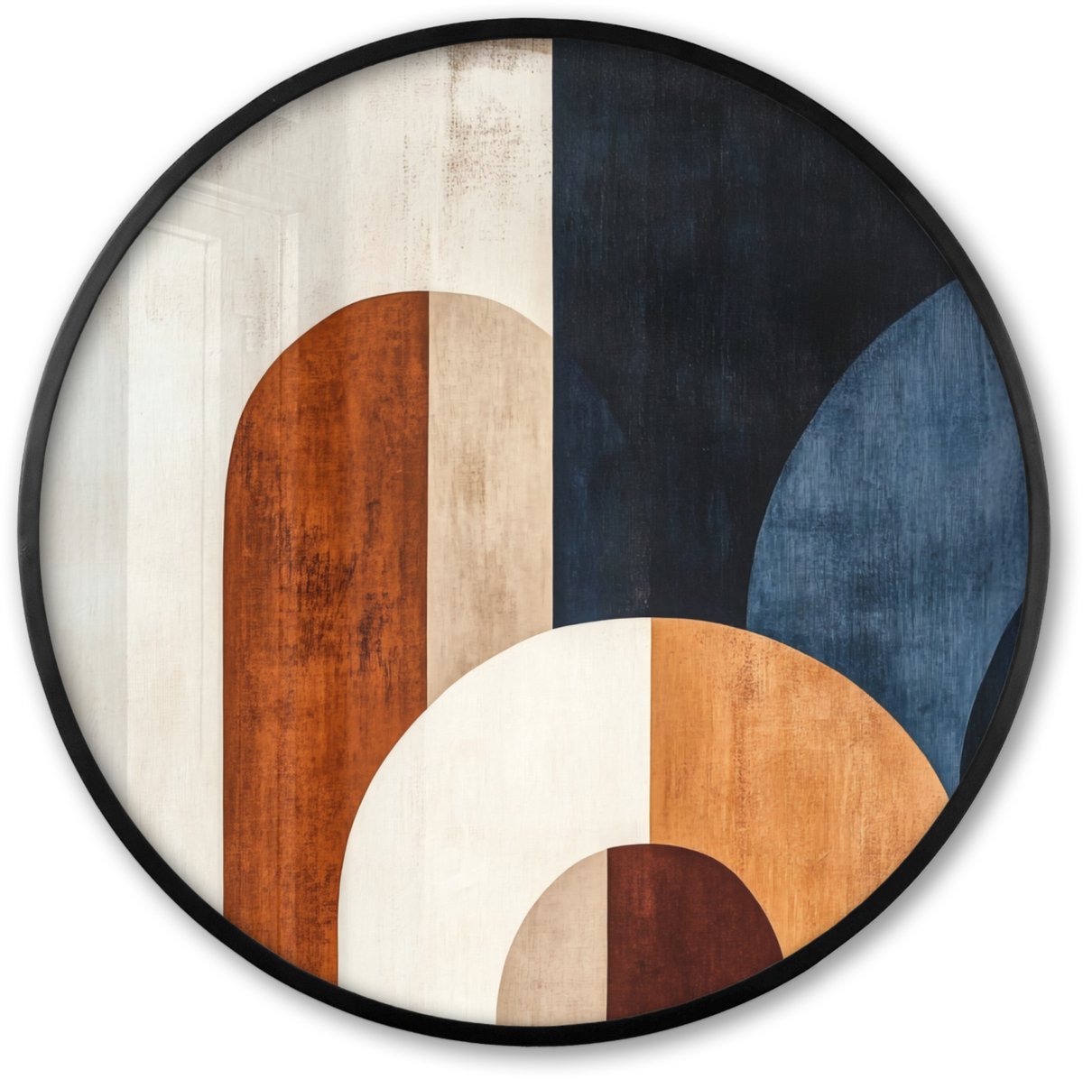 FrameYourWall Poster in lijst Rond - Fotolijst 60x60 cm - Posters - Abstract - Vormen - Donkerblauw - Ronde posterlijst zwart - Decoratie - Wanddecoratie woonkamer - Muurdecoratie slaapkamer