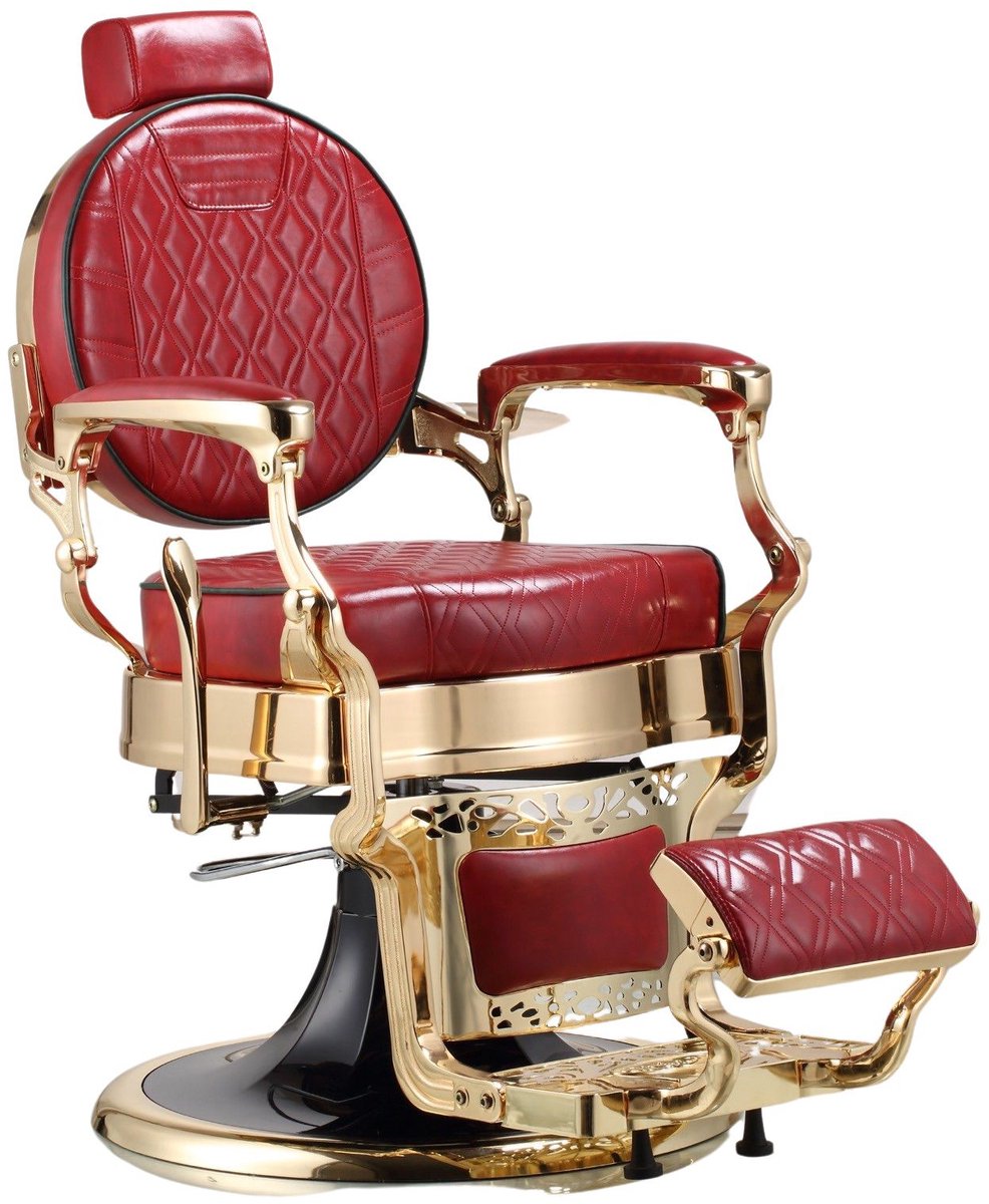 Luxe Kappersstoel Goud & Rood Moroccan Retro Barber Chair Verstelbaar