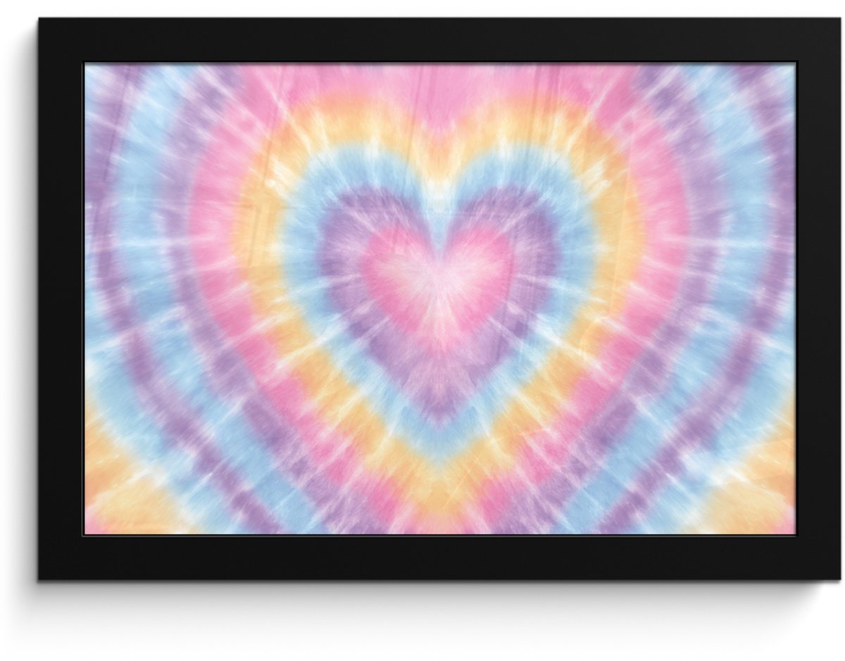 FrameYourWall Poster in lijst - Fotolijst 30x20 cm - Posters - Hartvorm - Pastelkleuren - Tie Dye - Posterlijst zwart - Decoratie - Wanddecoratie woonkamer - Muurdecoratie slaapkamer Multicolor
