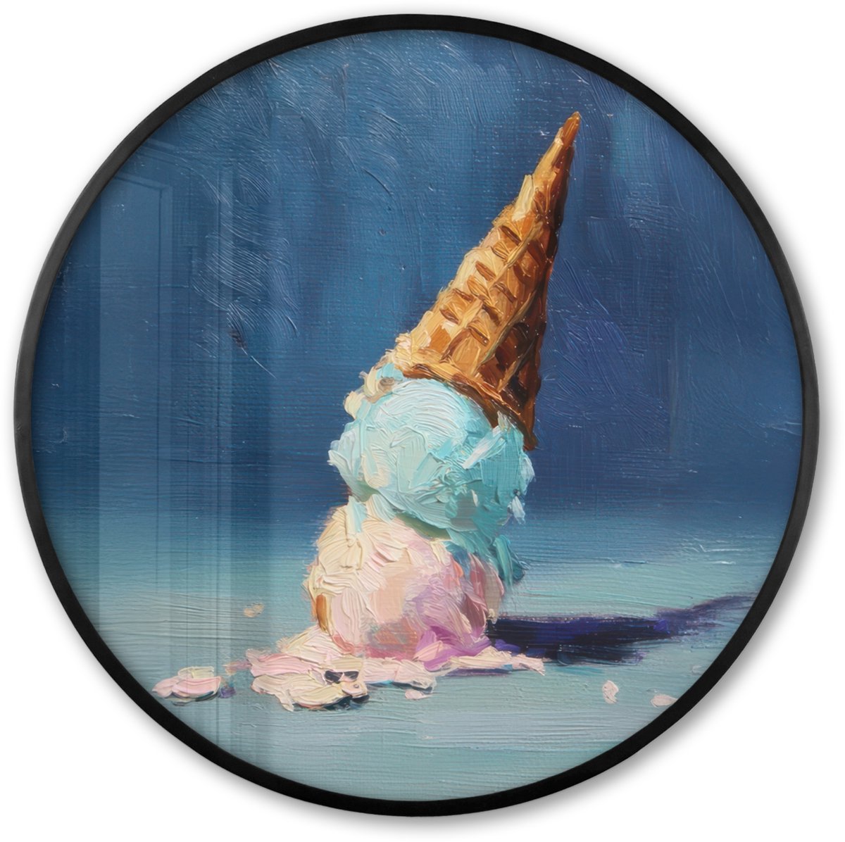 FrameYourWall Poster in lijst Rond - Fotolijst 80x80 cm - Posters - Ijshoorn - Bolletjes - Smelt - Roze - Ronde posterlijst zwart - Decoratie - Wanddecoratie woonkamer - Muurdecoratie slaapkamer