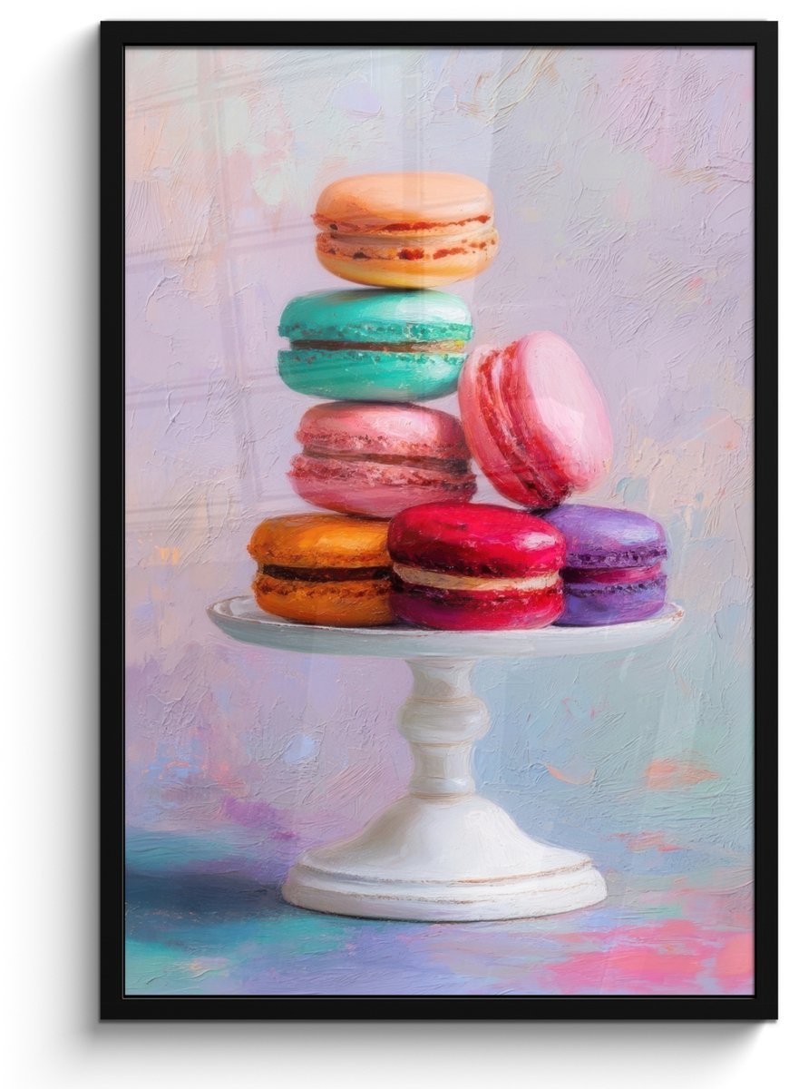 FrameYourWall Poster in lijst - Fotolijst 60x90 cm - Posters - Macarons - Schaal - Pastel - Kleurrijk - Posterlijst zwart - Decoratie - Wanddecoratie woonkamer - Muurdecoratie slaapkamer