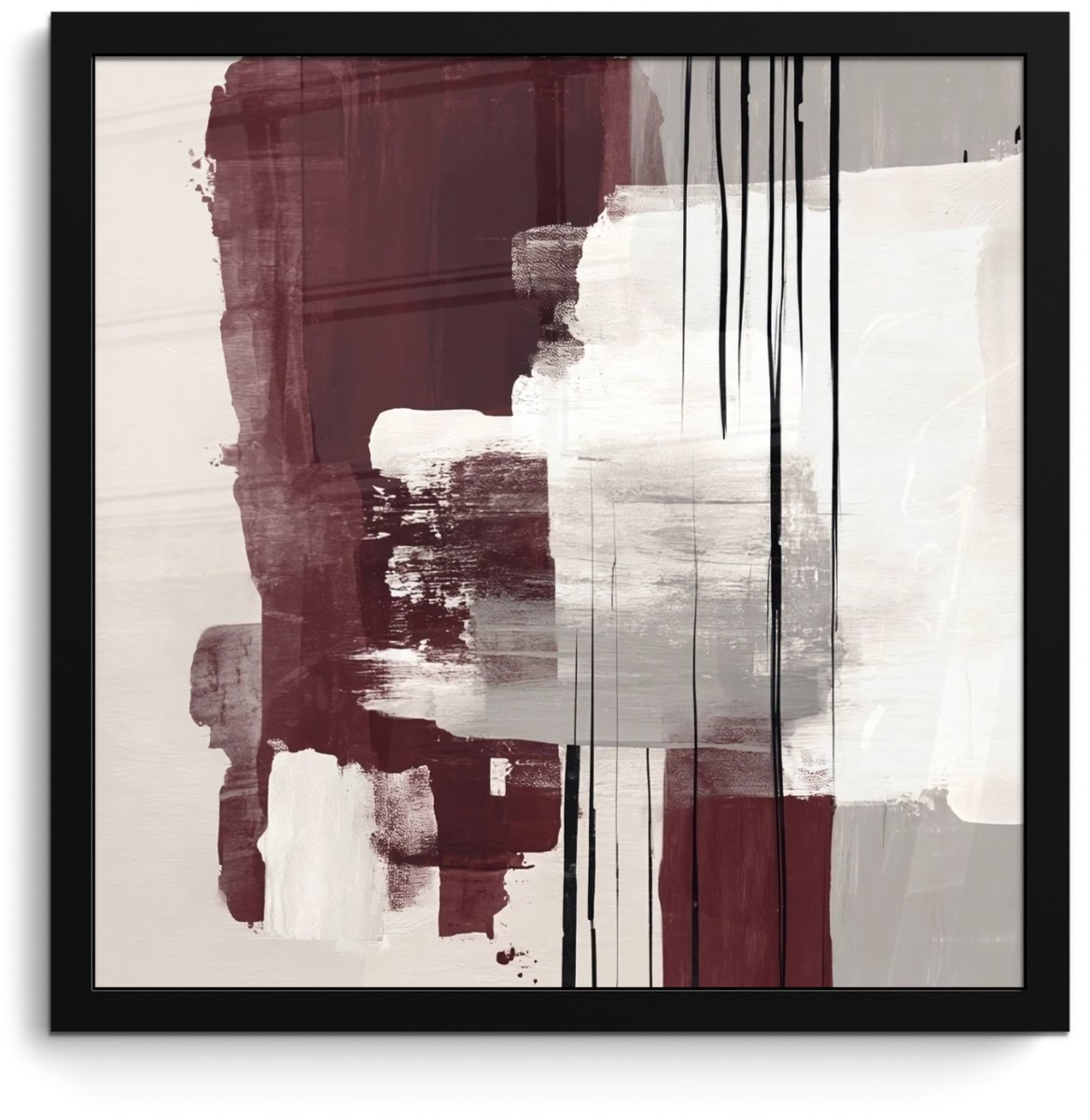 FrameYourWall Poster in lijst - Fotolijst 40x40 cm - Posters - Penseelstreken - Abstract - Lijnen - Rood - Posterlijst zwart - Decoratie - Wanddecoratie woonkamer - Muurdecoratie slaapkamer