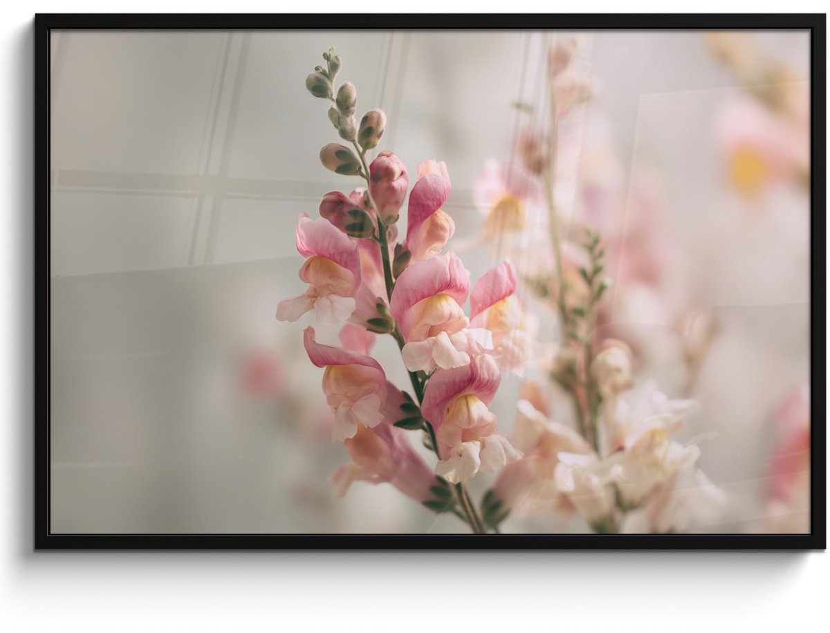FrameYourWall Poster in lijst - Fotolijst 120x80 cm - Posters - Bloem - Leeuwenbek - Roze - Stengel - Posterlijst zwart - Decoratie - Wanddecoratie woonkamer - Muurdecoratie slaapkamer