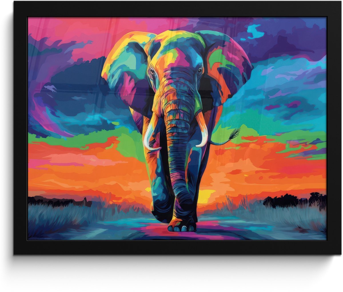 FrameYourWall Poster in lijst - Fotolijst 40x30 cm - Posters - Olifant - Kleurrijk - Lucht - Abstract - Posterlijst zwart - Decoratie - Wanddecoratie woonkamer - Muurdecoratie slaapkamer