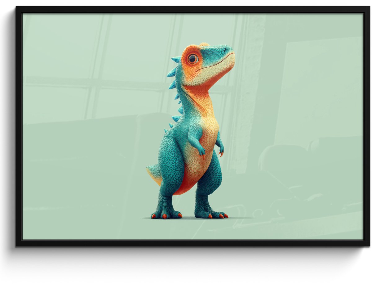 FrameYourWall Poster in lijst - Fotolijst 120x80 cm - Posters - Cartoon - Dino - Oranje - Stekels - Posterlijst zwart - Decoratie - Wanddecoratie woonkamer - Muurdecoratie slaapkamer
