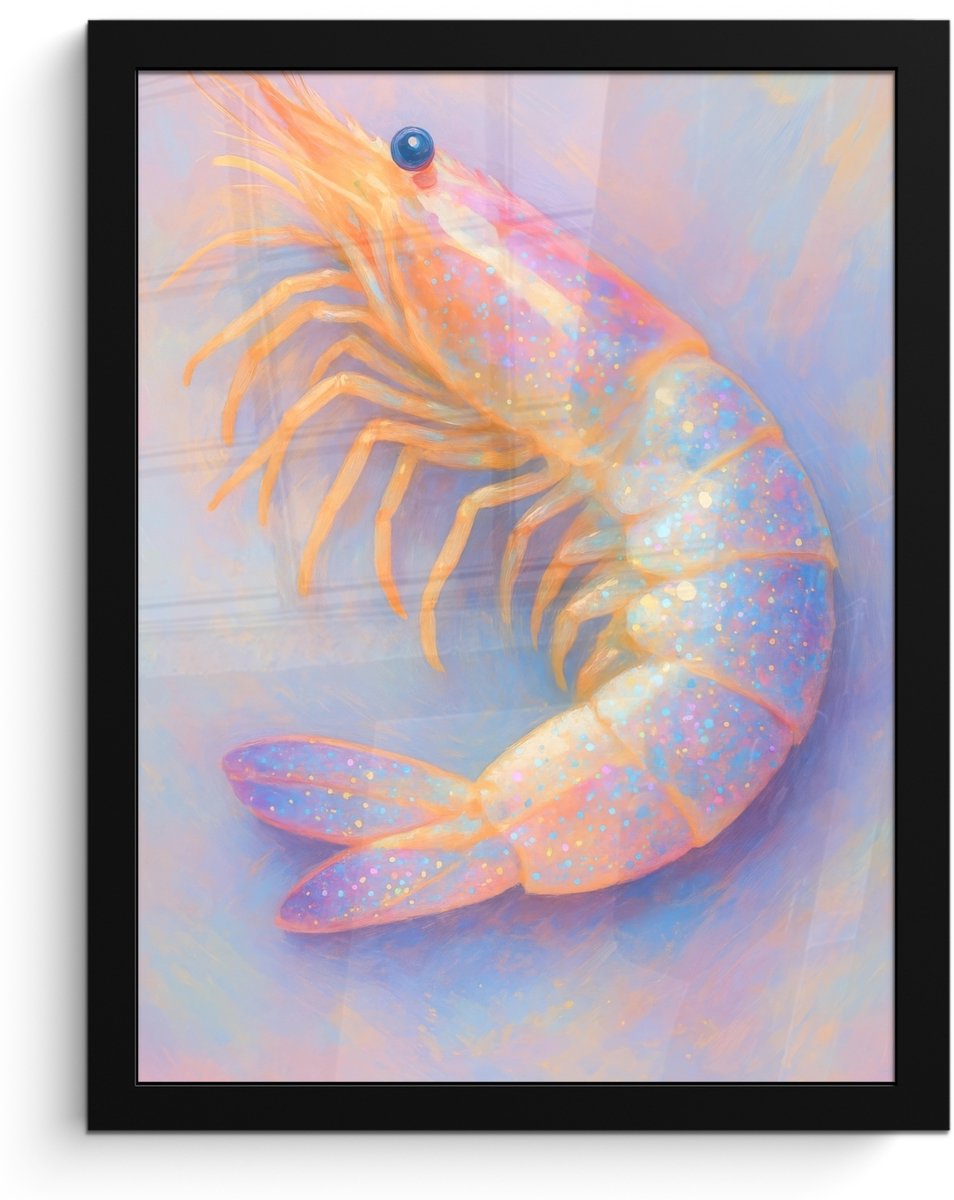 FrameYourWall Poster in lijst - Fotolijst 30x40 cm - Posters - Garnaal - Subtiele structuur - Blauw - Roze - Posterlijst zwart - Decoratie - Wanddecoratie woonkamer - Muurdecoratie slaapkamer