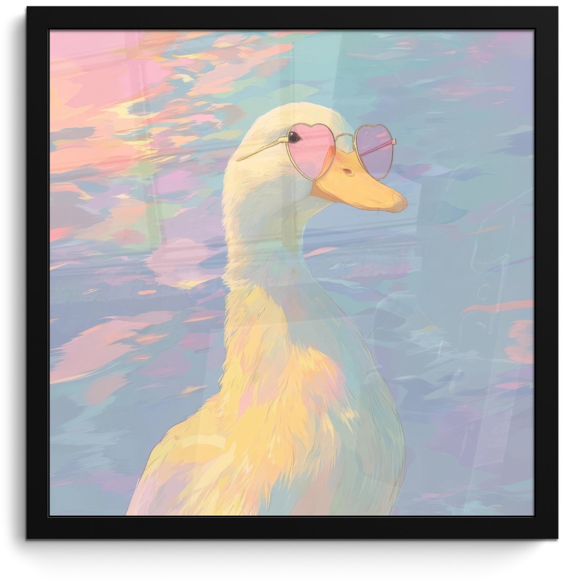 FrameYourWall Poster in lijst - Fotolijst 40x40 cm - Posters - Eend - Zonnebril - Water - Posterlijst zwart - Decoratie - Wanddecoratie woonkamer - Muurdecoratie slaapkamer