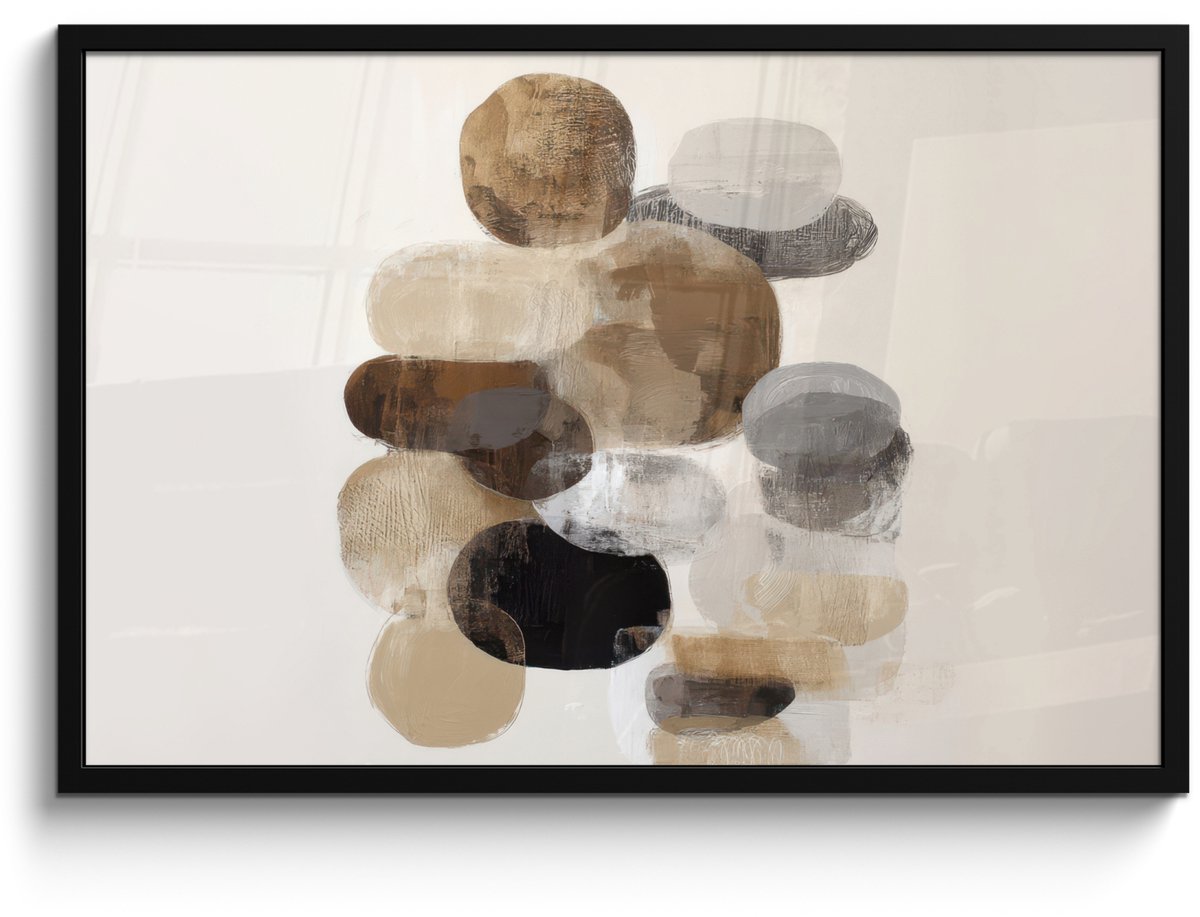 FrameYourWall Poster in lijst - Fotolijst 90x60 cm - Posters - Ovaal - Kleurvlakken - Penseelstreken - Posterlijst zwart - Decoratie - Wanddecoratie woonkamer - Muurdecoratie slaapkamer