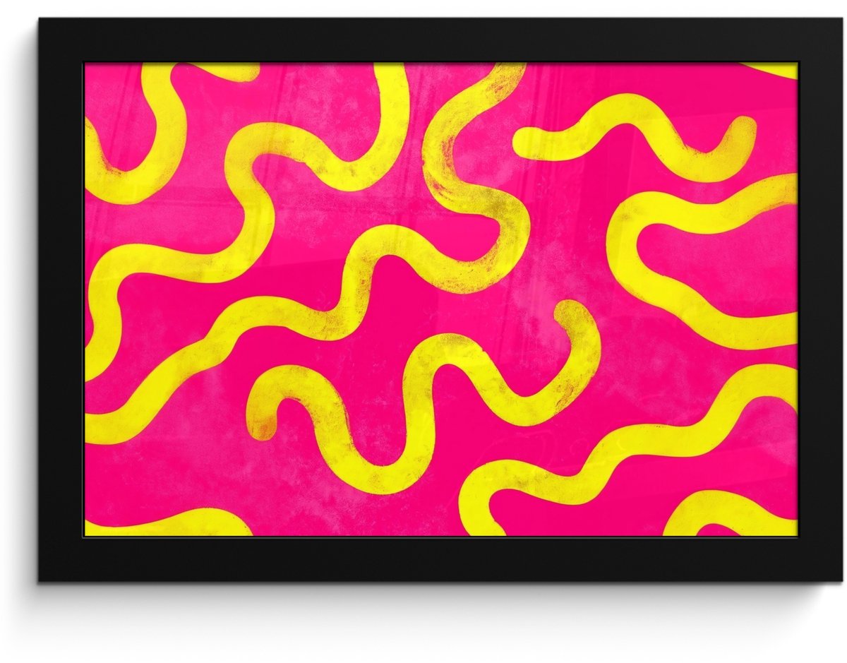 FrameYourWall Poster in lijst - Fotolijst 30x20 cm - Posters - Lijn - Geel - Abstract - Posterlijst zwart - Decoratie - Wanddecoratie woonkamer - Muurdecoratie slaapkamer Lijnen - Abstract
