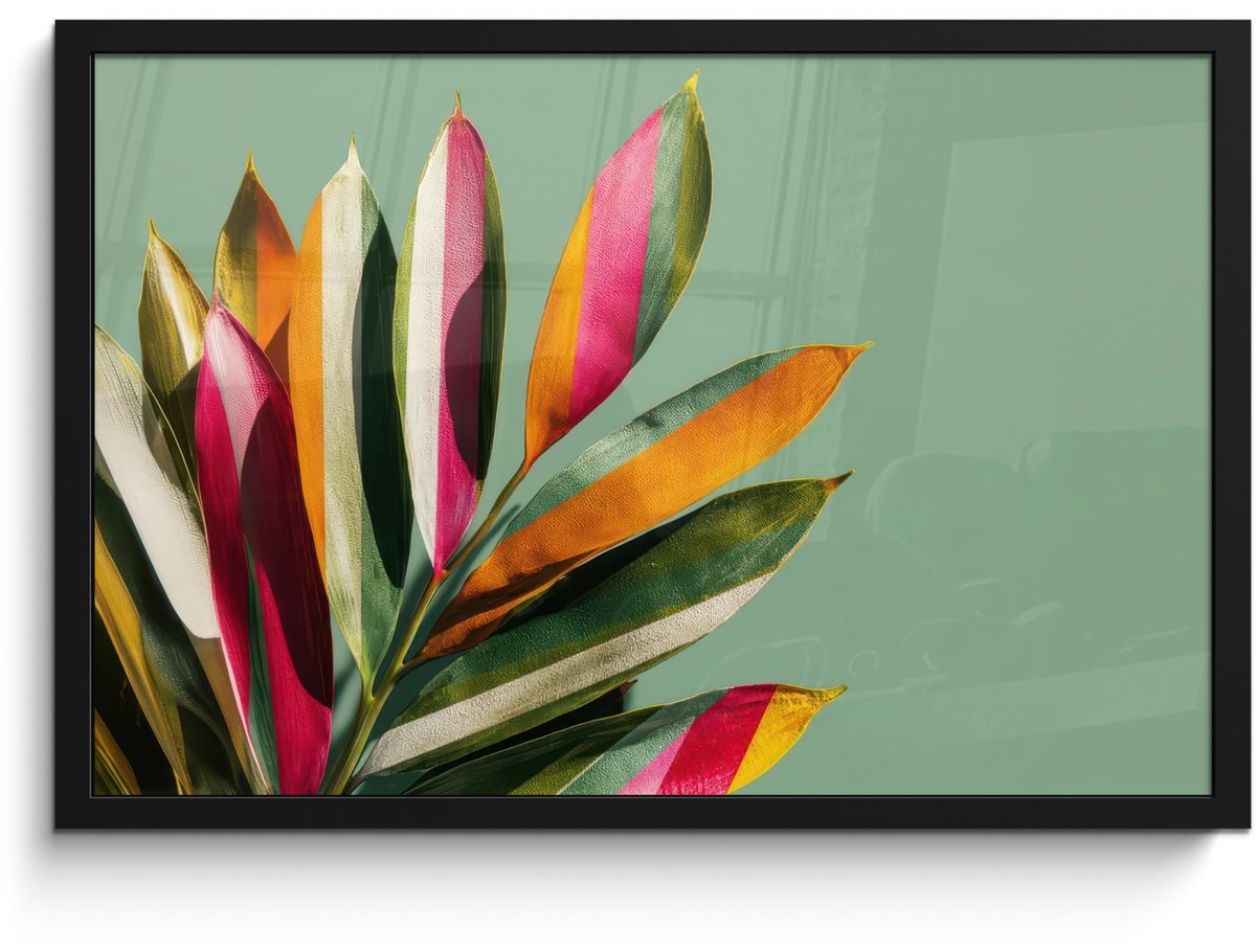 FrameYourWall Poster in lijst - Fotolijst 60x40 cm - Posters - Bladeren - Tak - Kleurrijk - Posterlijst zwart - Decoratie - Wanddecoratie woonkamer - Muurdecoratie slaapkamer