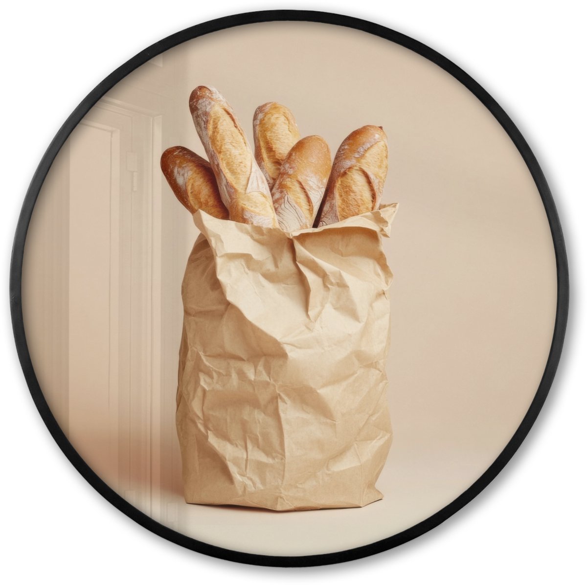 FrameYourWall Poster in lijst Rond - Fotolijst 60x60 cm - Posters - Baguette - Brood - Stokbrood - Beige - Ronde posterlijst zwart - Decoratie - Wanddecoratie woonkamer - Muurdecoratie slaapkamer