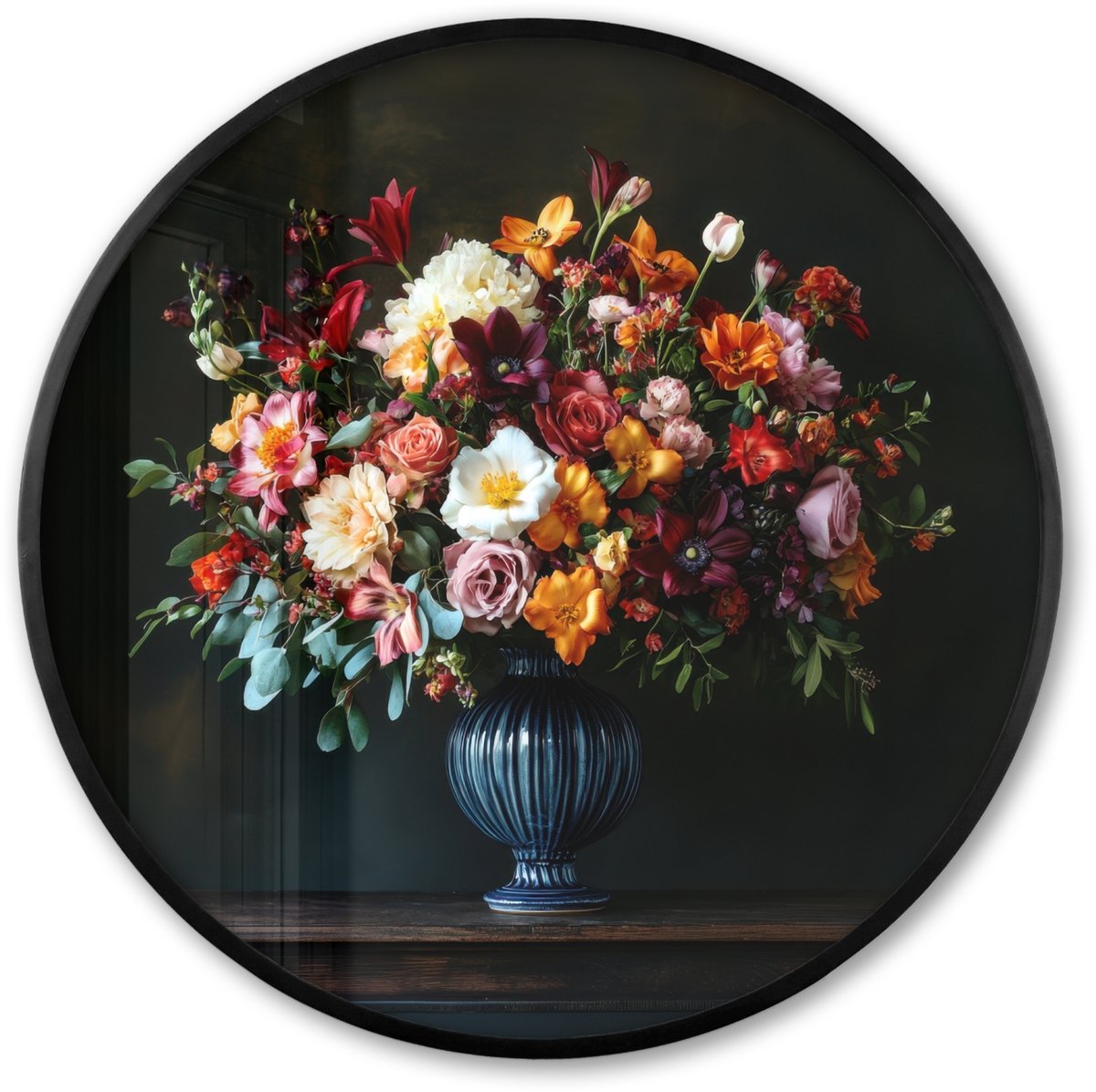 FrameYourWall Poster in lijst Rond - Fotolijst 80x80 cm - Posters - Groot - Bloemen - Vaas - Boeket - Ronde posterlijst zwart - Decoratie - Wanddecoratie woonkamer - Muurdecoratie slaapkamer