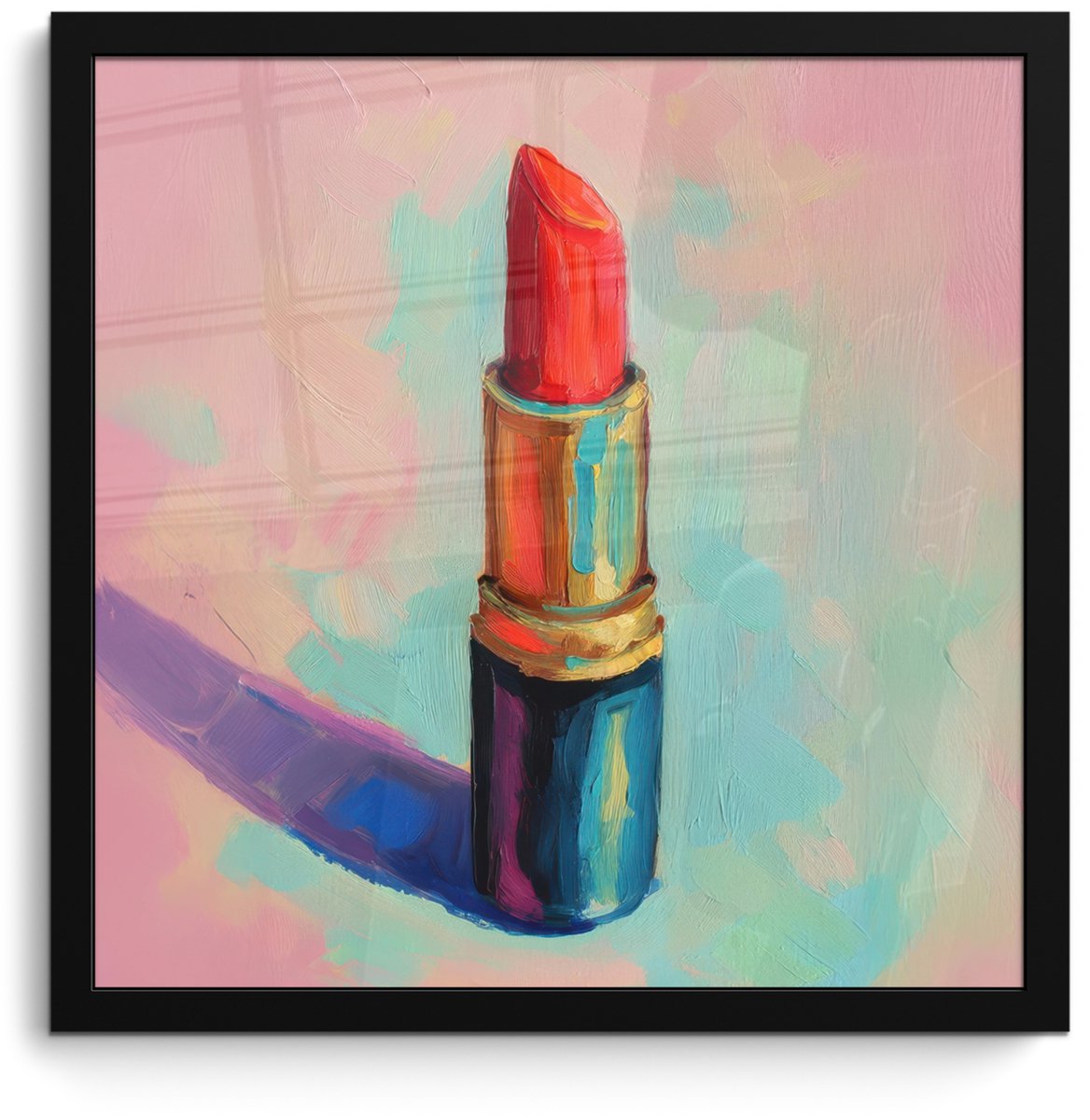FrameYourWall Poster in lijst - Fotolijst 40x40 cm - Posters - Lippenstift - Rood - Penseelstreken - Posterlijst zwart - Decoratie - Wanddecoratie woonkamer - Muurdecoratie slaapkamer