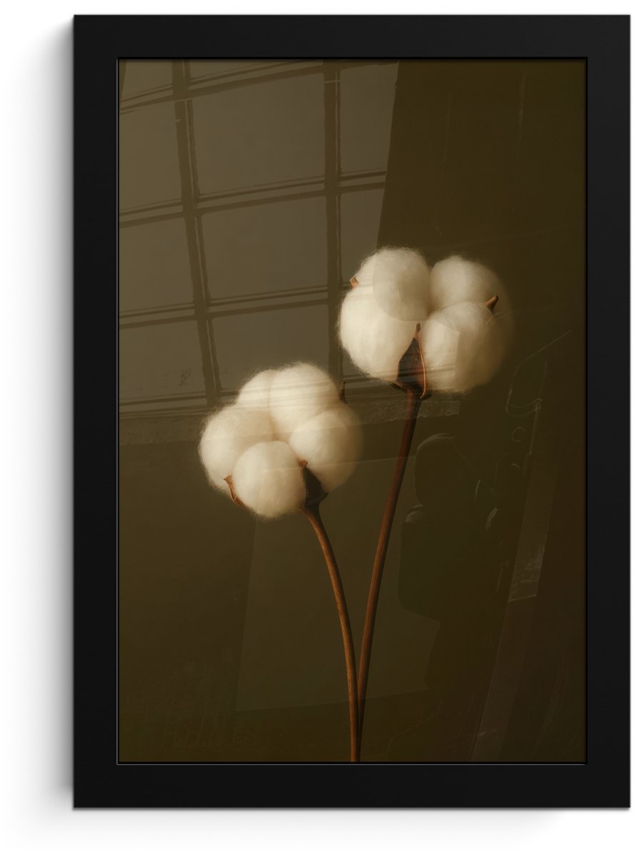 FrameYourWall Poster in lijst - Fotolijst 20x30 cm - Posters - Takken - Katoen - Wit - Bollen - Posterlijst zwart - Decoratie - Wanddecoratie woonkamer - Muurdecoratie slaapkamer