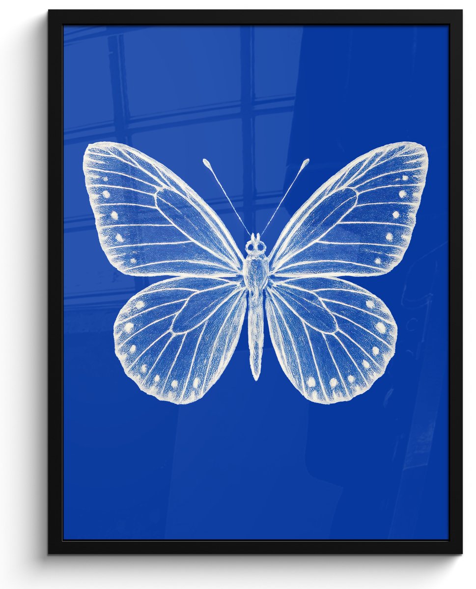 FrameYourWall Poster in lijst - Fotolijst 60x80 cm - Posters - Vlinder - Wit - Getekend - Stippen - Posterlijst zwart - Decoratie - Wanddecoratie woonkamer - Muurdecoratie slaapkamer