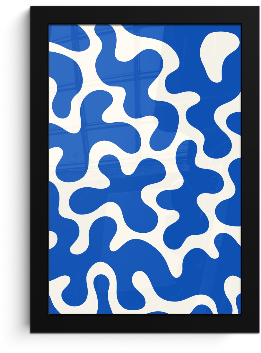 FrameYourWall Poster in lijst - Fotolijst 20x30 cm - Posters - Vormen - Abstract - Blauw - Golven - Posterlijst zwart - Decoratie - Wanddecoratie woonkamer - Muurdecoratie slaapkamer