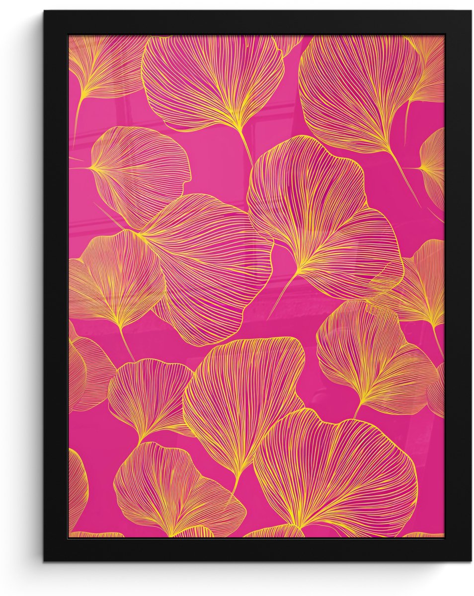 FrameYourWall Poster in lijst - Fotolijst 30x40 cm - Posters - Bladeren - Nerven - Grafisch - Roze - Posterlijst zwart - Decoratie - Wanddecoratie woonkamer - Muurdecoratie slaapkamer Bladeren - Grafisch