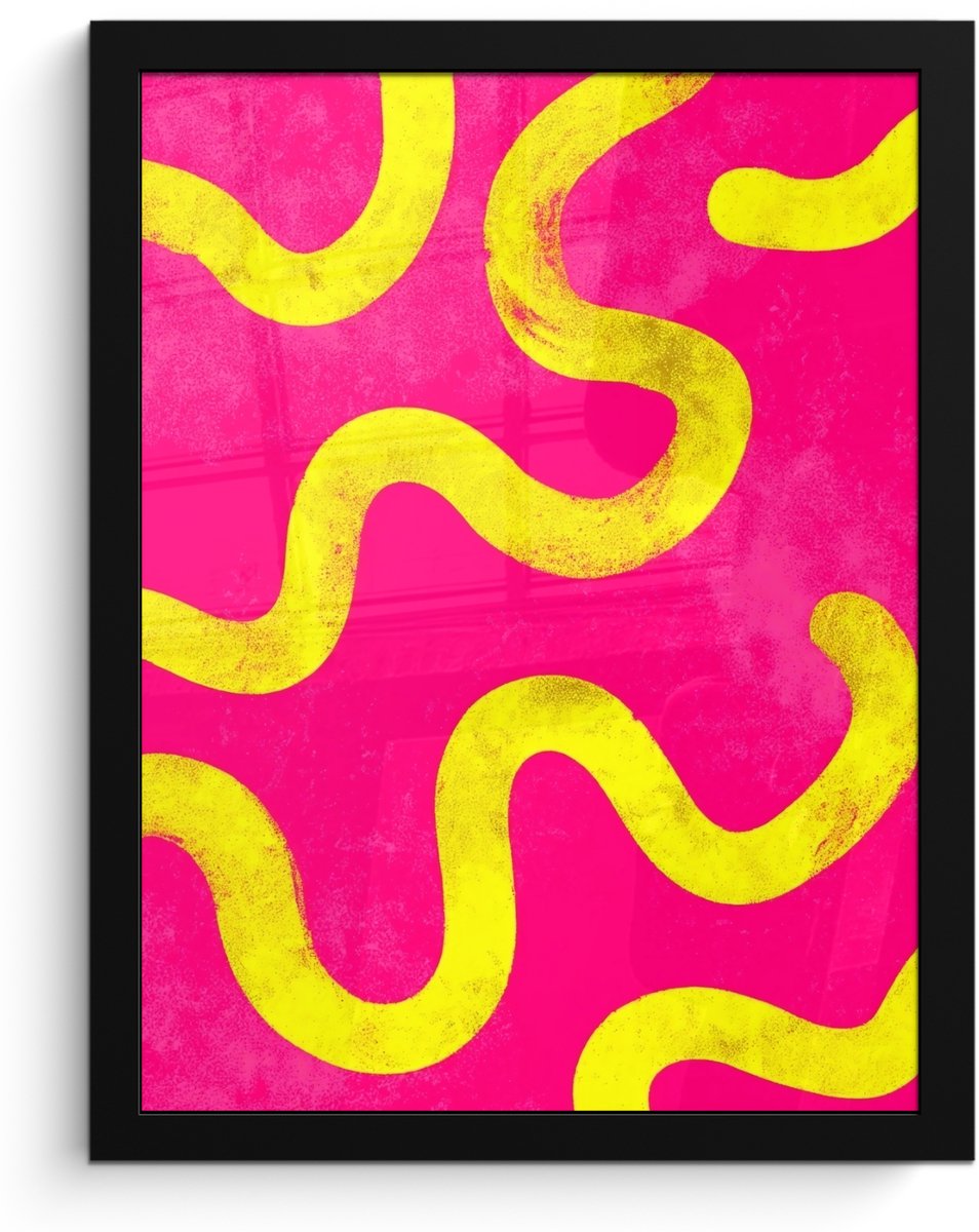 FrameYourWall Poster in lijst - Fotolijst 30x40 cm - Posters - Lijn - Geel - Abstract - Posterlijst zwart - Decoratie - Wanddecoratie woonkamer - Muurdecoratie slaapkamer Lijnen - Abstract