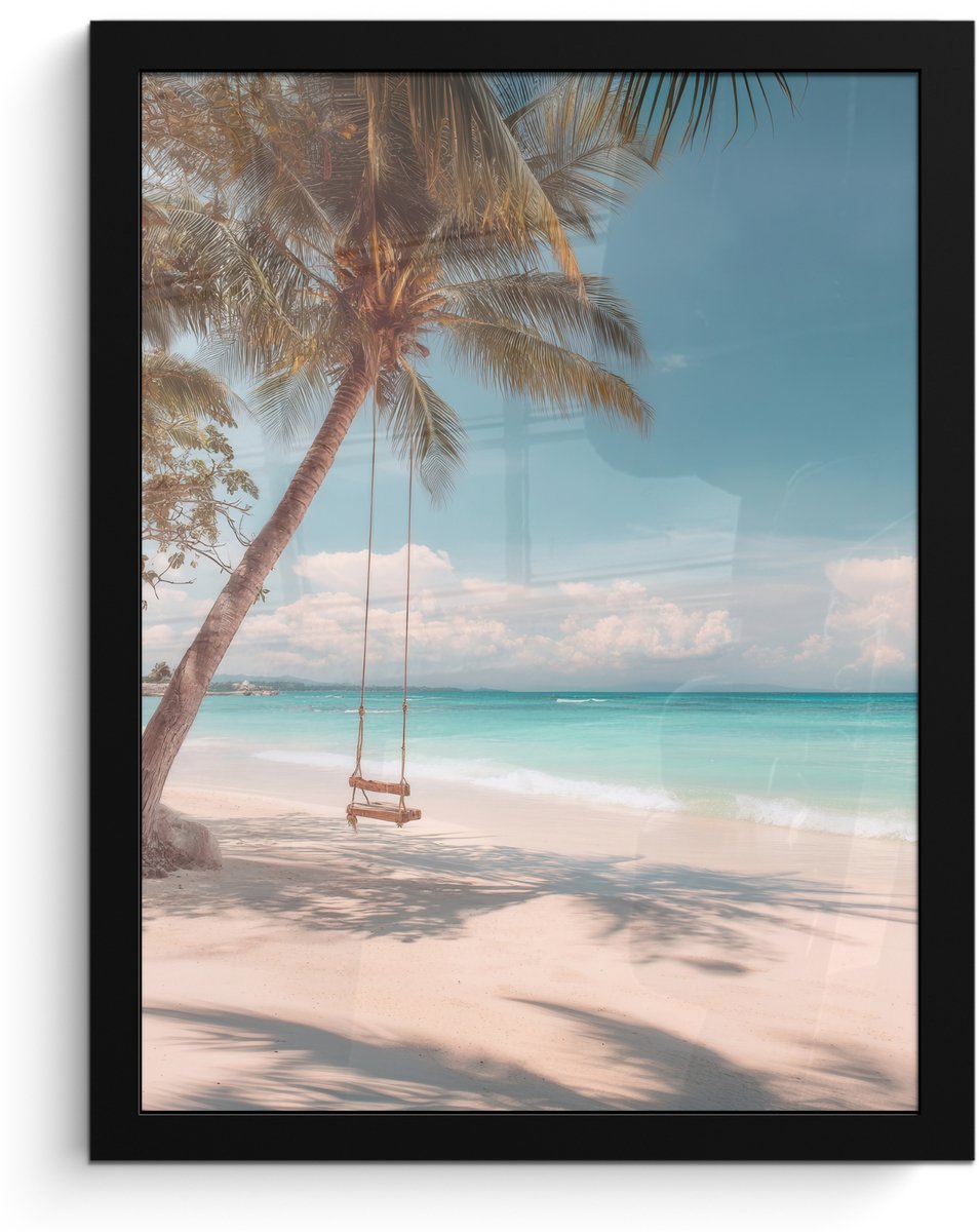 FrameYourWall Poster in lijst - Fotolijst 30x40 cm - Posters - Palmboom - Schommel - Strand - Lucht - Posterlijst zwart - Decoratie - Wanddecoratie woonkamer - Muurdecoratie slaapkamer