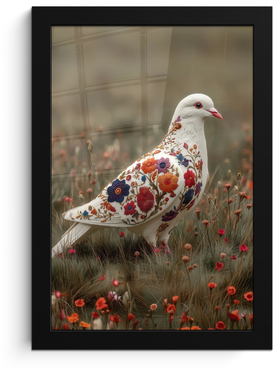 FrameYourWall Poster in lijst - Fotolijst 20x30 cm - Posters - Duif - Bloemen - Natuur - Posterlijst zwart - Decoratie - Wanddecoratie woonkamer - Muurdecoratie slaapkamer