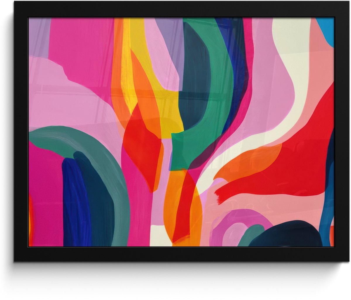 FrameYourWall Poster in lijst - Fotolijst 40x30 cm - Posters - Vormen - Golvend - Abstract - Felroze - Posterlijst zwart - Decoratie - Wanddecoratie woonkamer - Muurdecoratie slaapkamer