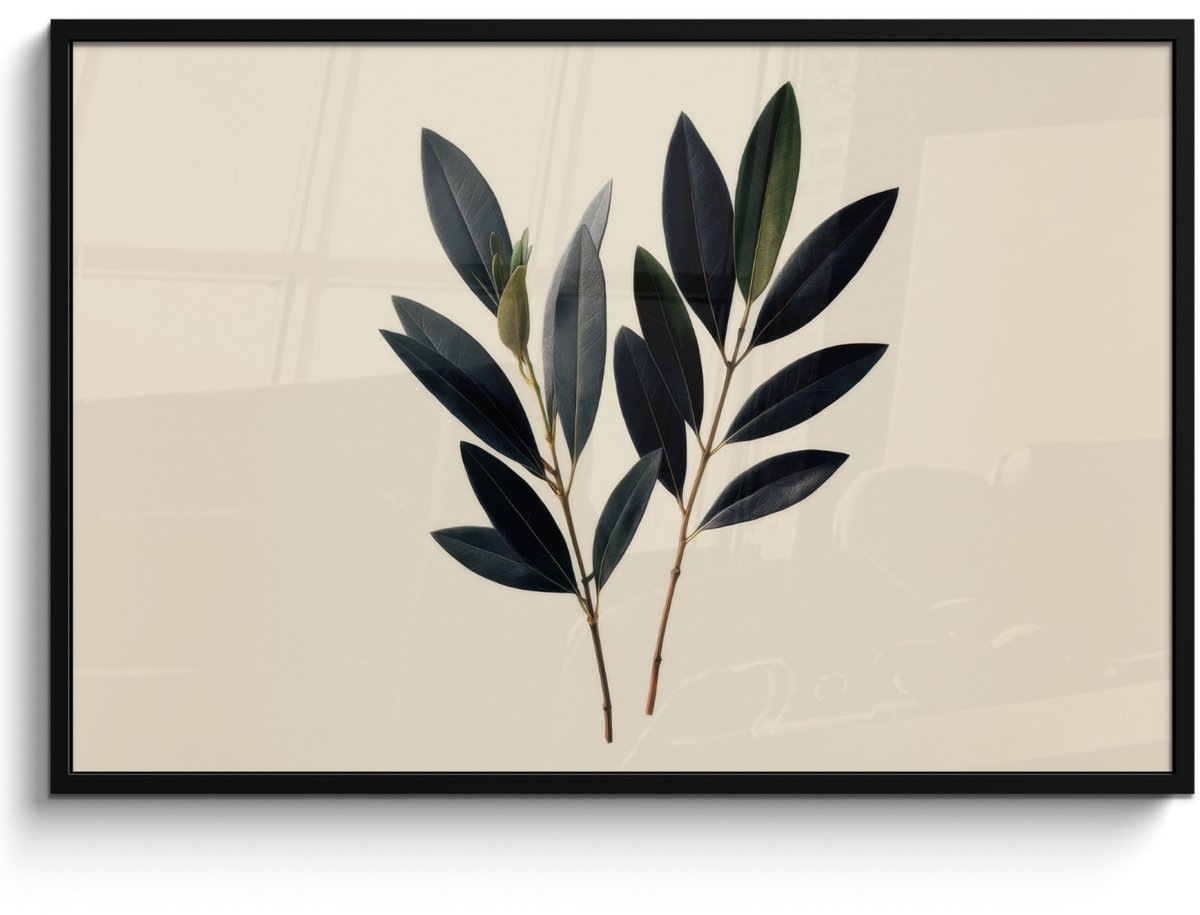 FrameYourWall Poster in lijst - Fotolijst 120x80 cm - Posters - Ovaalvormige bladeren - Diep groen - Symmetrisch - Posterlijst zwart - Decoratie - Wanddecoratie woonkamer - Muurdecoratie slaapkamer