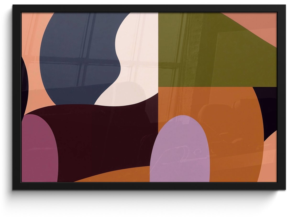 FrameYourWall Poster in lijst - Fotolijst 60x40 cm - Posters - Vormen - Abstract - Kleuren - Vierkant - Posterlijst zwart - Decoratie - Wanddecoratie woonkamer - Muurdecoratie slaapkamer