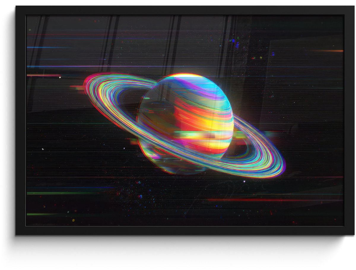 FrameYourWall Poster in lijst - Fotolijst 60x40 cm - Posters - Planeet - Cirkel - Kleurrijk - Posterlijst zwart - Decoratie - Wanddecoratie woonkamer - Muurdecoratie slaapkamer