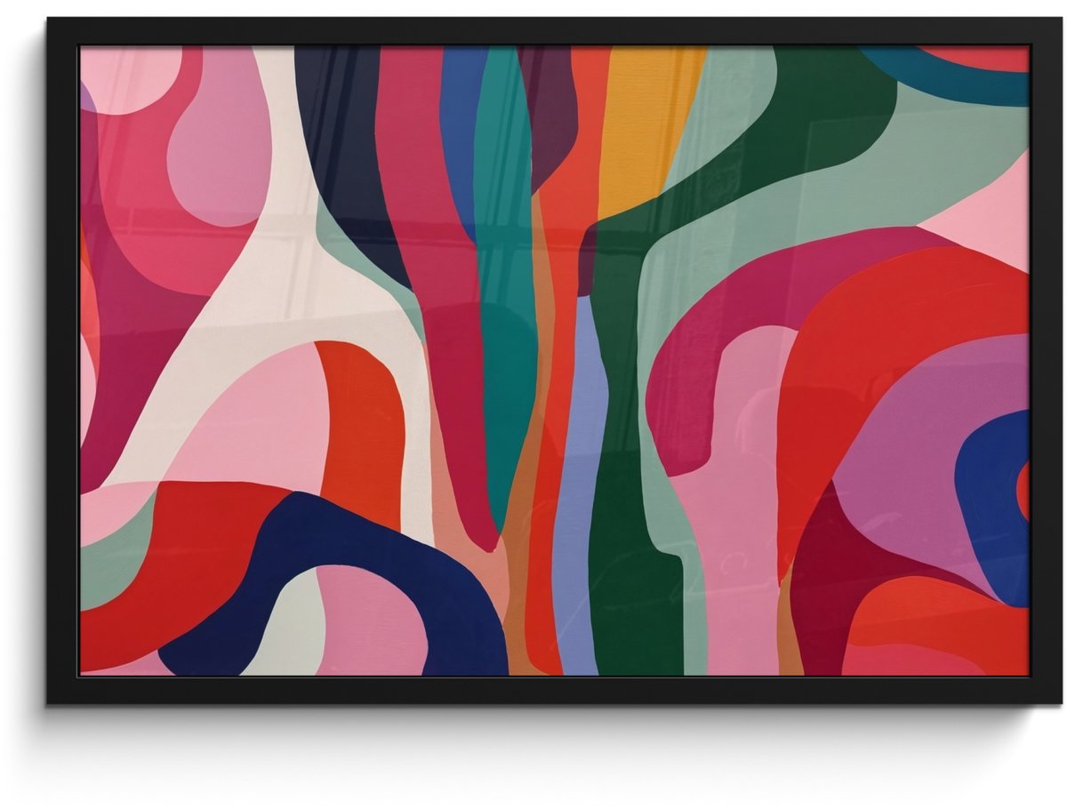 FrameYourWall Poster in lijst - Fotolijst 60x40 cm - Posters - Vormen - Bochten - Kleurrijk - Abstract - Posterlijst zwart - Decoratie - Wanddecoratie woonkamer - Muurdecoratie slaapkamer Abstract - Kleurrijk - Golven