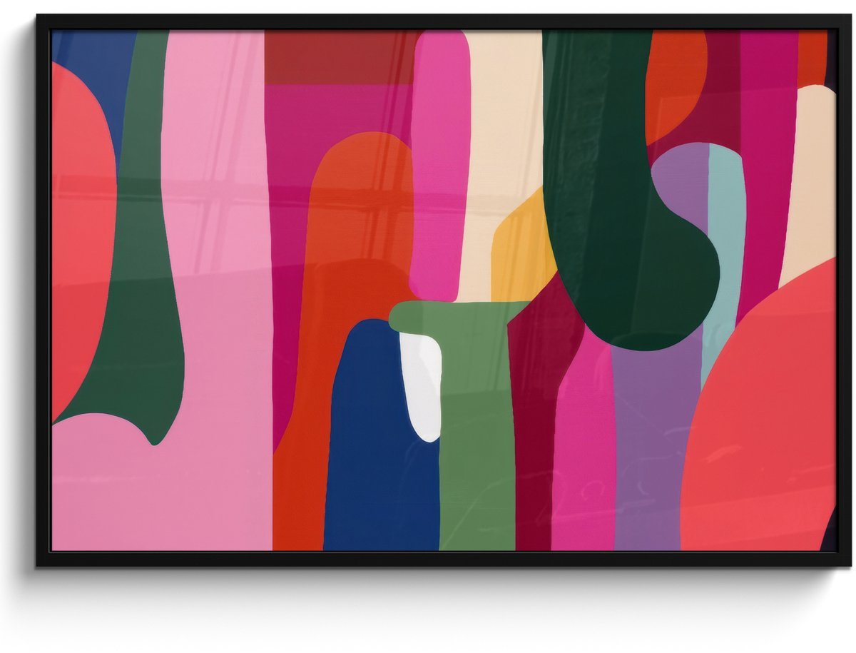 FrameYourWall Poster in lijst - Fotolijst 120x80 cm - Posters - Kleurvakken - Recht - Rond - Abstract - Posterlijst zwart - Decoratie - Wanddecoratie woonkamer - Muurdecoratie slaapkamer Kleurvakken - Abstract