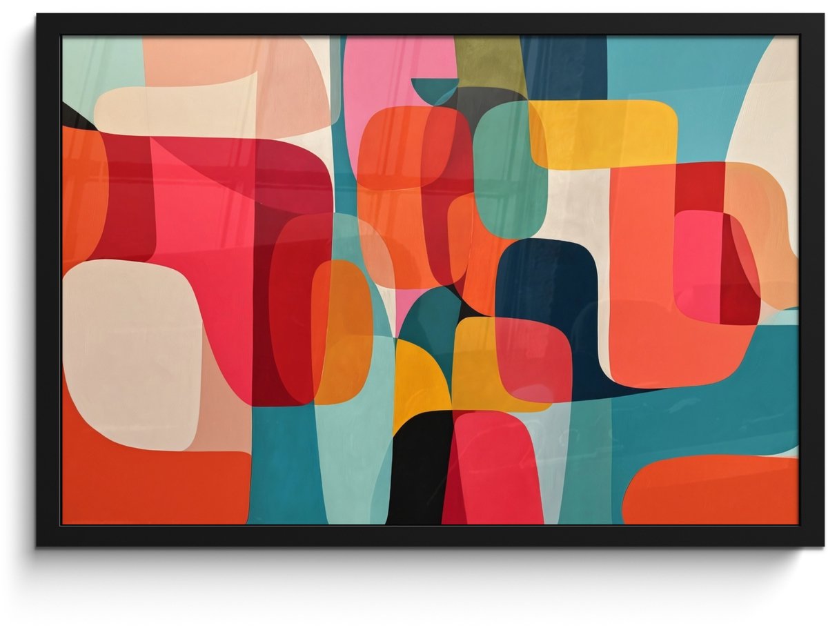 FrameYourWall Poster in lijst - Fotolijst 60x40 cm - Posters - Vormen - Kleurrijk - Abstract - Vlakken - Posterlijst zwart - Decoratie - Wanddecoratie woonkamer - Muurdecoratie slaapkamer Kleurbanen - Verticaal - Kleurrijk