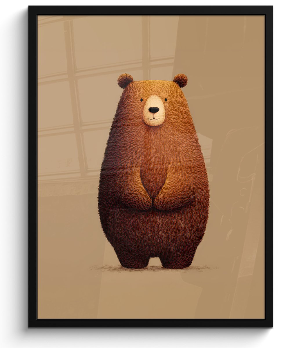 FrameYourWall Poster in lijst - Fotolijst 60x80 cm - Posters - Beer - Minimalistisch - Bruin - Posterlijst zwart - Decoratie - Wanddecoratie woonkamer - Muurdecoratie slaapkamer