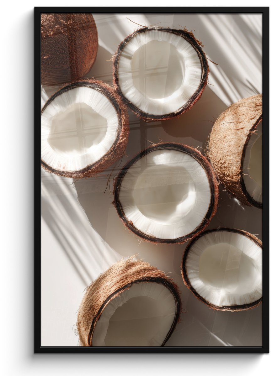 FrameYourWall Poster in lijst - Fotolijst 80x120 cm - Posters - Kokosnoten - Bruin - Shaduw - Posterlijst zwart - Decoratie - Wanddecoratie woonkamer - Muurdecoratie slaapkamer